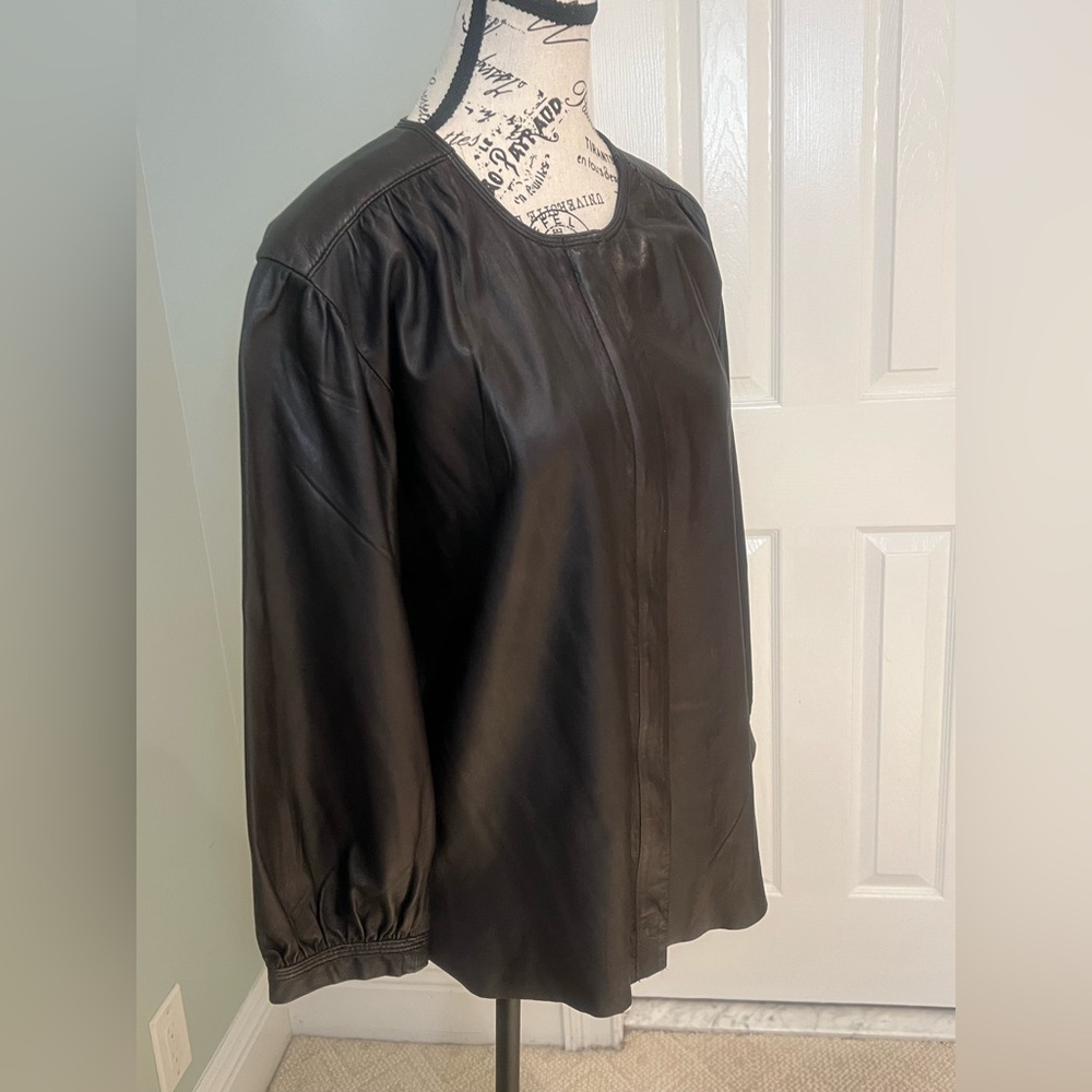 JCrew Collection | Black Leather Zip Front Shirt | | Size 4 | Like New - Picture 5 of 12